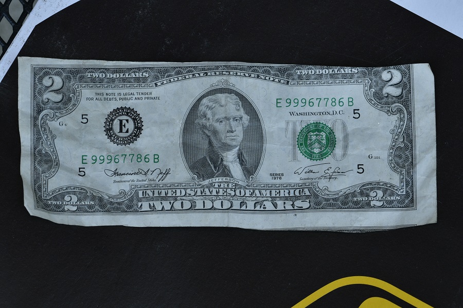Miscut-$2.00-Bill.-Front/Back-Thanks-To-My-Local-Bank.